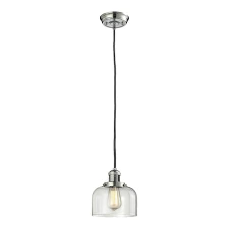 Large Bell Vintage Dimmable Led 8 Polished Nickel Mini Pendant With Clear Glass